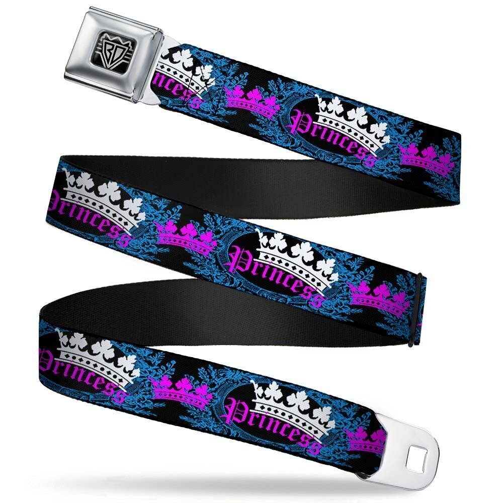 9437 Seatbelt Belt Crown Princess Oval Black/Turquoise 1.5" Wide